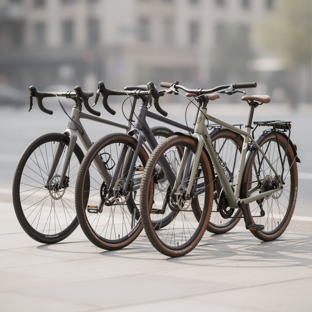 Several different bike types lined up side by side for comparison