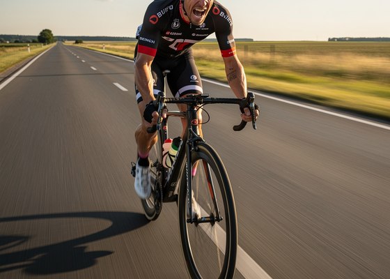 Cyclist pushing hard during a high-intensity interval on a road bike